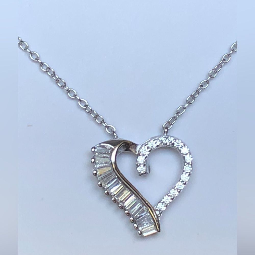 NWT sapphire and cubic zirconia silver heart pendant necklace Giani Bernini - Picture 1 of 9